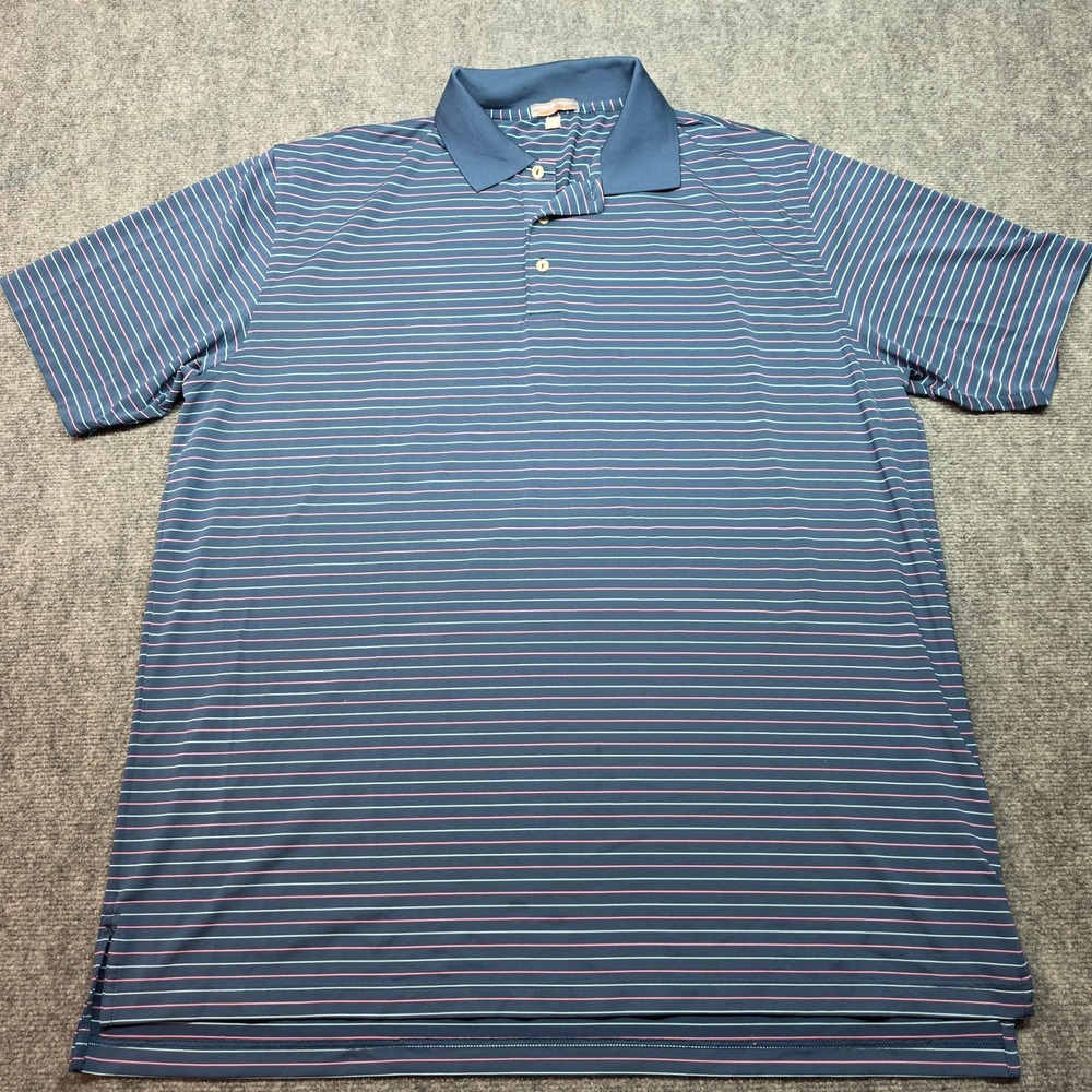 Peter Millar Summer Comfort Mens XXL Polo Shirt Navy Pink Striped MS13EK12